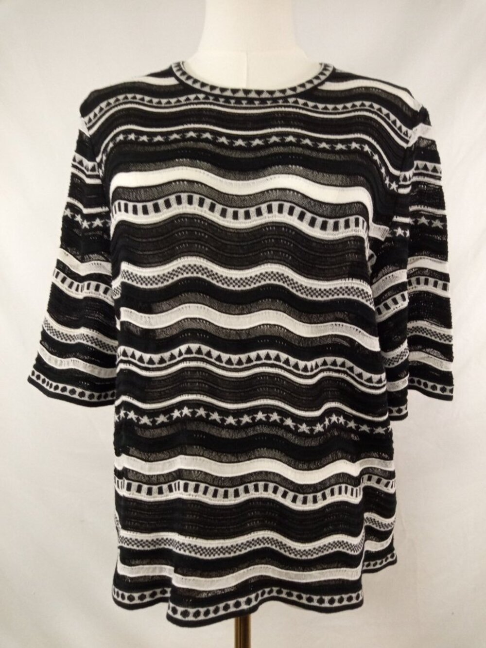 M Missoni Women's Black/Gray/White Semi Sheer Top Size 10